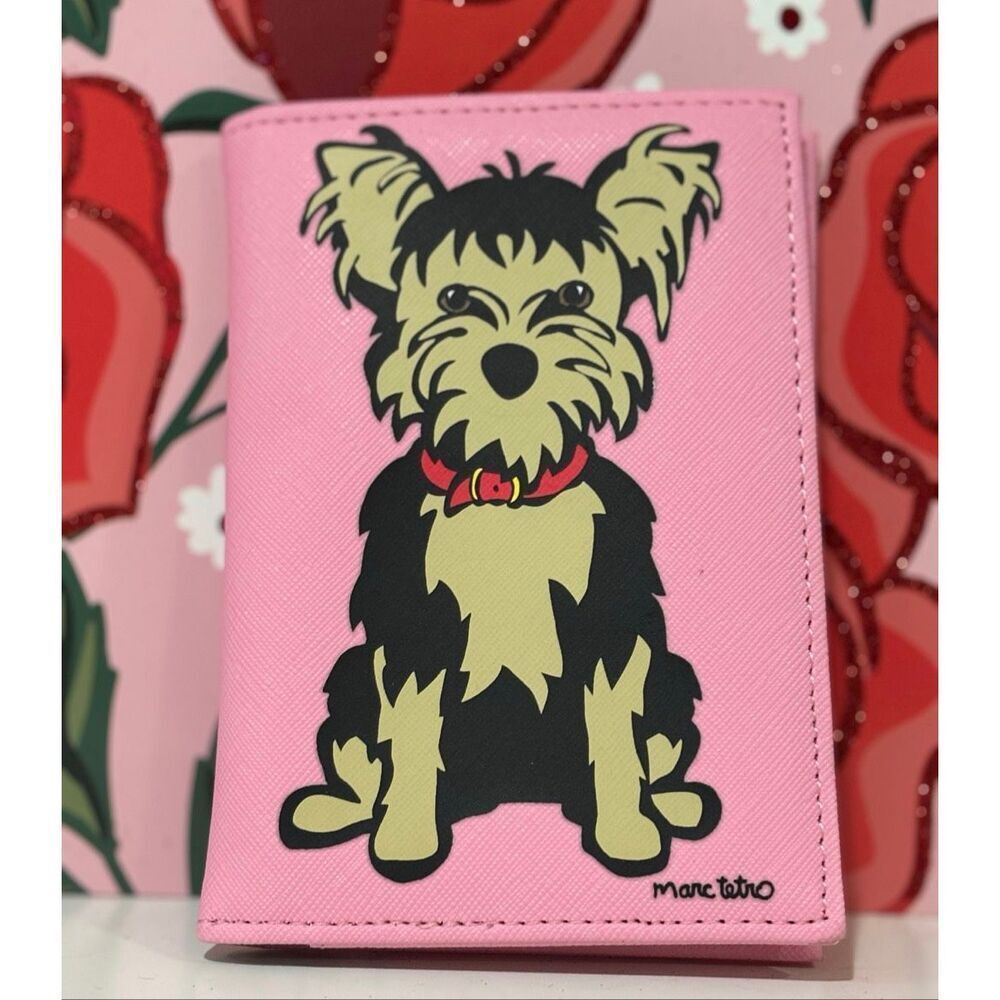 Marc Tetro Yorkie Dog Pink Passport Holder Cutesy Travel Preppy Kawaii NEW